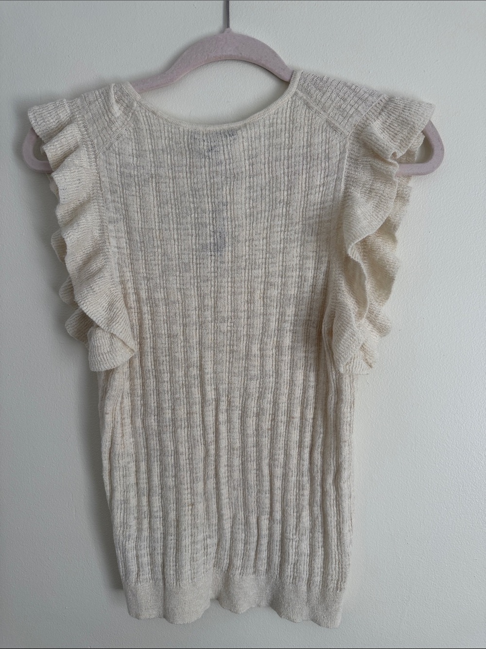 J. Crew Cream Ribbed Tank with Ruffle Sleeves - Picture 4 of 4